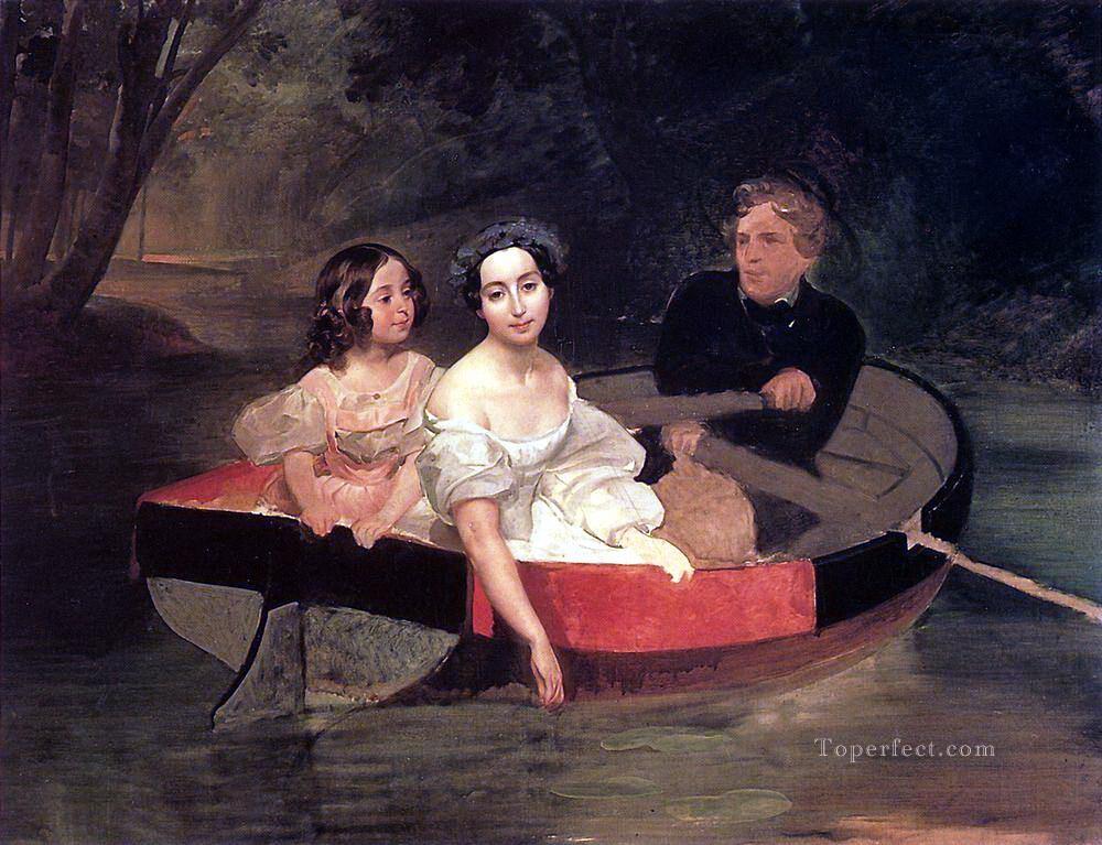 self portrait with baroness ye n meller zakomelskaya and a girl in a boat Karl Bryullov Oil Paintings